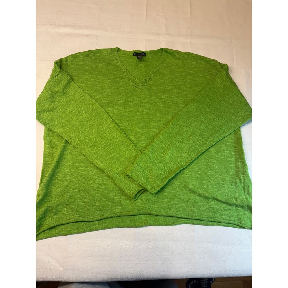 Eileen Fisher Women's Lime Green Linen/Cotton Slub Vneck Sweater Size XL - Picture 8 of 10